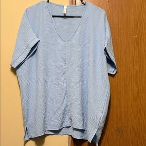 MTS Light Blue V-Neck Short Sleeve Top
